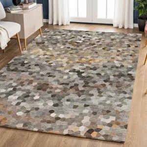 Luxury Washable Indoor/Outdoor Kaleidoscope Pewter 9\' x 12\' Rug