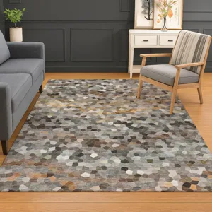 Luxury Washable Indoor/Outdoor Kaleidoscope Pewter 9\' x 12\' Rug