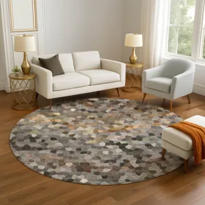 Luxury Washable Indoor/Outdoor Kaleidoscope Pewter 8\' x 8\' Round Rug