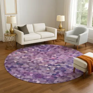 Luxury Washable Indoor/Outdoor Kaleidoscope Plum 8\' x 8\' Round Rug