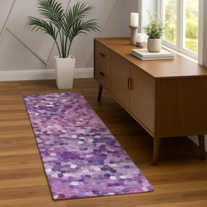 Luxury Washable Indoor/Outdoor Kaleidoscope Plum 2\'3\" x 7\'6\" Runner Rug