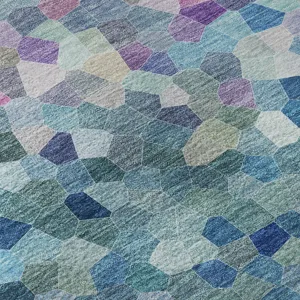 Luxury Washable Indoor/Outdoor Kaleidoscope Turquoise 2\'3\" x 7\'6\" Runner Rug