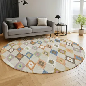 Luxury Washable Kenner Beige 8\' x 8\' Round Rug
