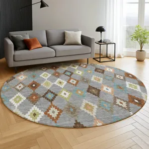 Luxury Washable Kenner Gray 8\' x 8\' Round Rug