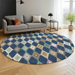 Luxury Washable Kenner Navy 8\' x 8\' Round Rug