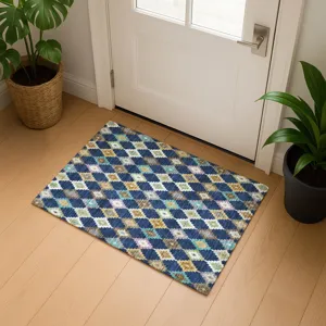 Luxury Washable Kenner Navy 1\'8\" x 2\'6\" Rug