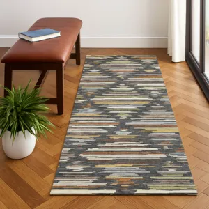 Luxury Washable Kenner Charcoal 2\'3\" x 7\'6\" Runner Rug