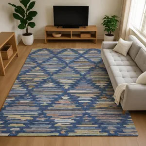 Luxury Washable Kenner Navy 6\'6\" x 9\'6\" Rug