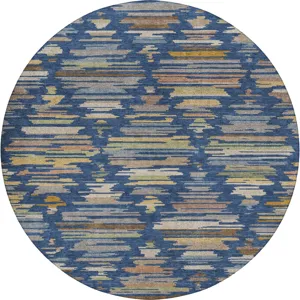Luxury Washable Kenner Navy 8' x 8' Round Rug