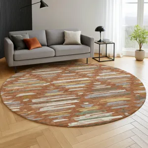 Luxury Washable Kenner Paprika 8\' x 8\' Round Rug