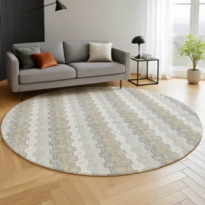 Luxury Washable Kenner Ivory 8\' x 8\' Round Rug