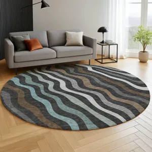 Luxury Washable Kenner Black 8\' x 8\' Round Rug