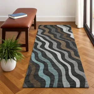 Luxury Washable Kenner Black 2\'3\" x 7\'6\" Runner Rug