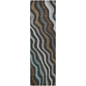 Luxury Washable Kenner Black 2\'3\" x 7\'6\" Runner Rug