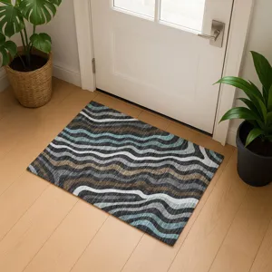 Luxury Washable Kenner Black 1\'8\" x 2\'6\" Rug