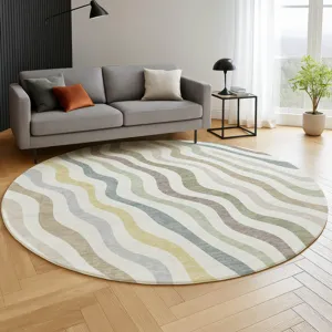 Luxury Washable Kenner Ivory 8\' x 8\' Round Rug