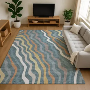Luxury Washable Kenner Teal 9\' x 12\' Rug