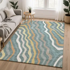 Luxury Washable Kenner Teal 9\' x 12\' Rug