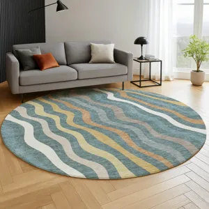 Luxury Washable Kenner Teal 8\' x 8\' Round Rug