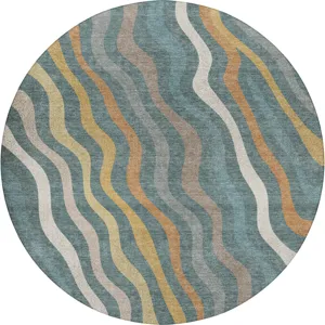 Luxury Washable Kenner Teal 8' x 8' Round Rug