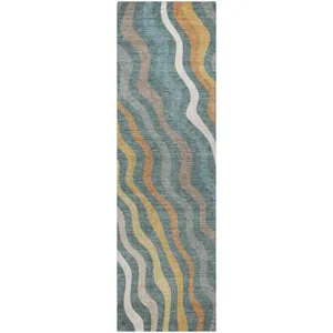 Luxury Washable Kenner Teal 2\'3\" x 7\'6\" Runner Rug