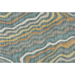 Luxury Washable Kenner Teal 1\'8\" x 2\'6\" Rug
