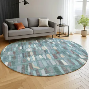 Luxury Washable Kenner Teal 8\' x 8\' Round Rug