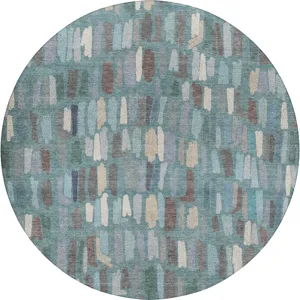 Luxury Washable Kenner Teal 8' x 8' Round Rug
