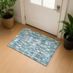 Luxury Washable Kenner Teal 1\'8\" x 2\'6\" Rug