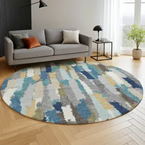 Luxury Washable Kenner Teal 8\' x 8\' Round Rug