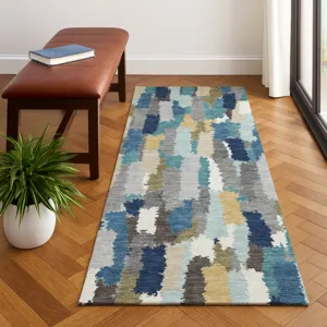 Luxury Washable Kenner Teal 2\'3\" x 7\'6\" Runner Rug