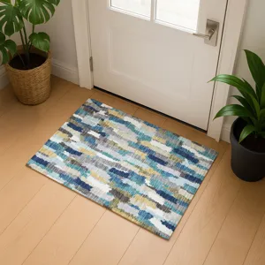 Luxury Washable Kenner Teal 1\'8\" x 2\'6\" Rug