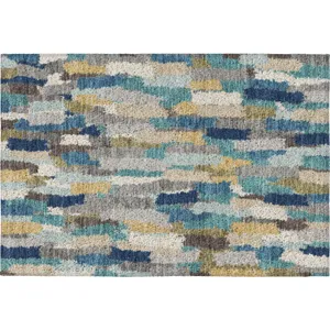 Luxury Washable Kenner Teal 1\'8\" x 2\'6\" Rug