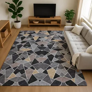 Luxury Washable Kenner Black 9\' x 12\' Rug