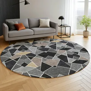 Luxury Washable Kenner Black 8\' x 8\' Round Rug