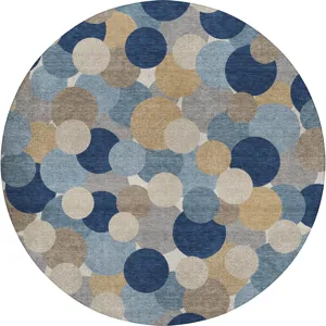 Luxury Washable Kenner Blue 8\' x 8\' Round Rug