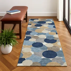 Luxury Washable Kenner Blue 2\'3\" x 7\'6\" Runner Rug