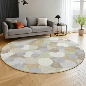 Luxury Washable Kenner Khaki 8\' x 8\' Round Rug