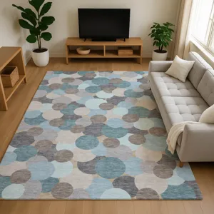 Luxury Washable Kenner Turquoise 6\'6\" x 9\'6\" Rug