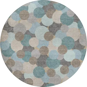 Luxury Washable Kenner Turquoise 8' x 8' Round Rug