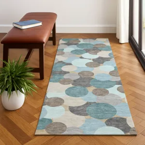 Luxury Washable Kenner Turquoise 2\'3\" x 7\'6\" Runner Rug