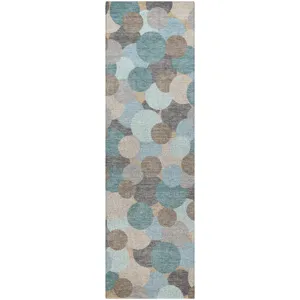 Luxury Washable Kenner Turquoise 2\'3\" x 7\'6\" Runner Rug