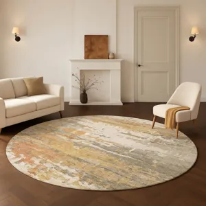 Luxury Washable Lumara Khaki 8\' x 8\' Round Rug