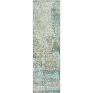 Luxury Washable Lumara Seafoam 2\'3\" x 7\'6\" Runner Rug