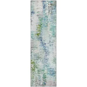 Luxury Washable Lumara Aqua 2'3" x 7'6" Runner Rug
