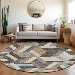 Luxury Washable Lorenzo Brown 8\' x 8\' Round Rug