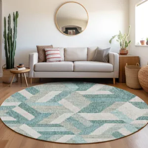 Luxury Washable Lorenzo Teal 8\' x 8\' Round Rug
