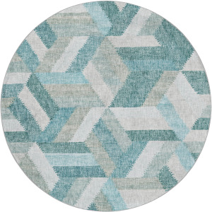 Luxury Washable Lorenzo Teal 8' x 8' Round Rug