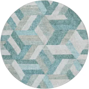 Luxury Washable Lorenzo Teal 8\' x 8\' Round Rug
