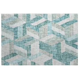 Luxury Washable Lorenzo Teal 1\'8\" x 2\'6\" Rug